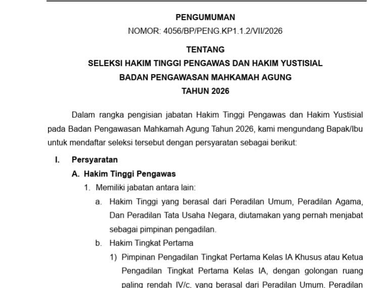 Bawas MA Buka Seleksi Hakim Tinggi &…
