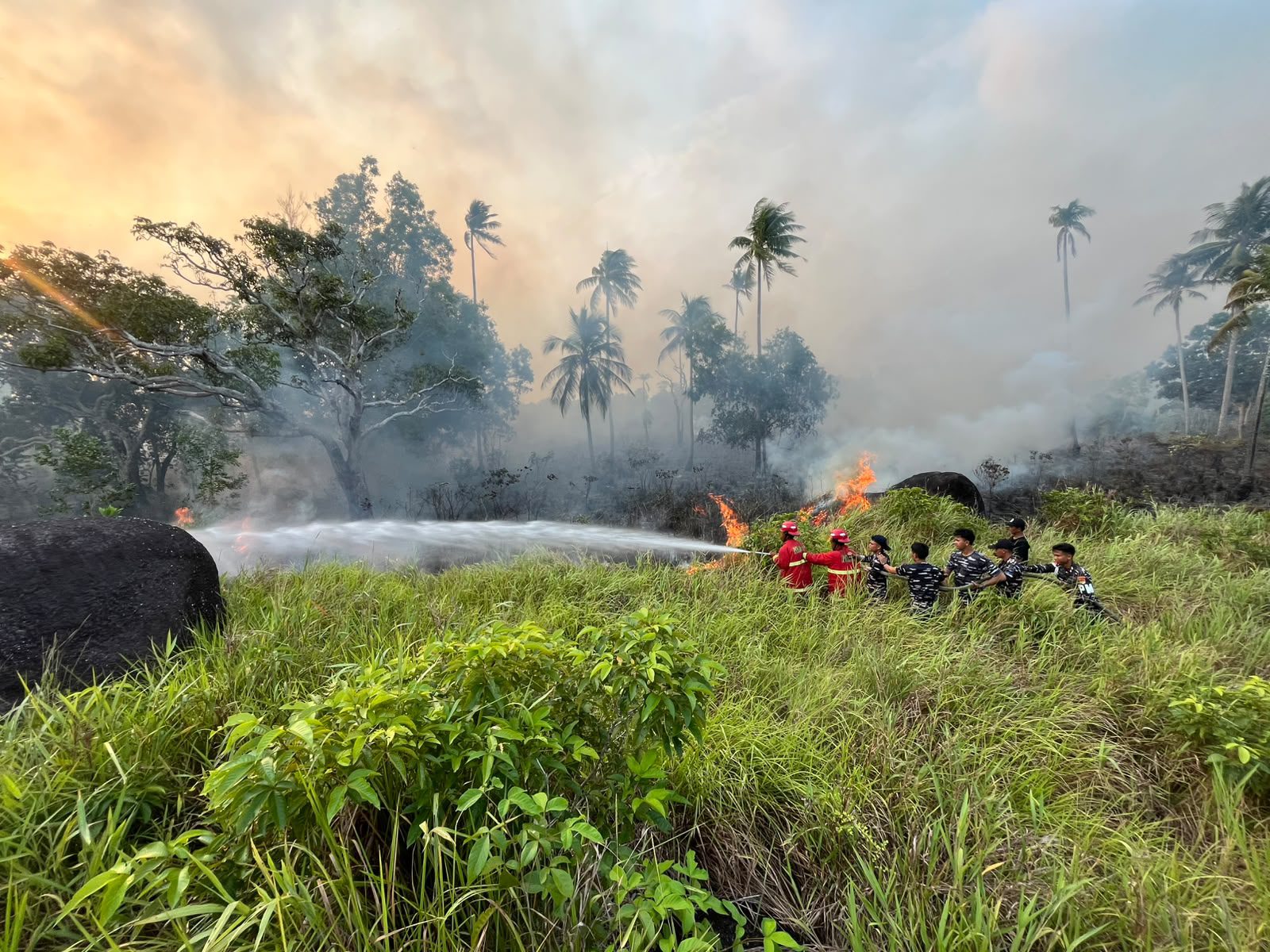 Lanal Ranai Bersinergi Padamkan Kebakaran Lahan Gambut ± 30 Hektar di Cemaga Tengah