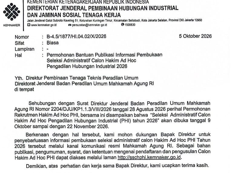 Seleksi Administratif Calon Hakim Ad Hoc PHI 2026&hellip;