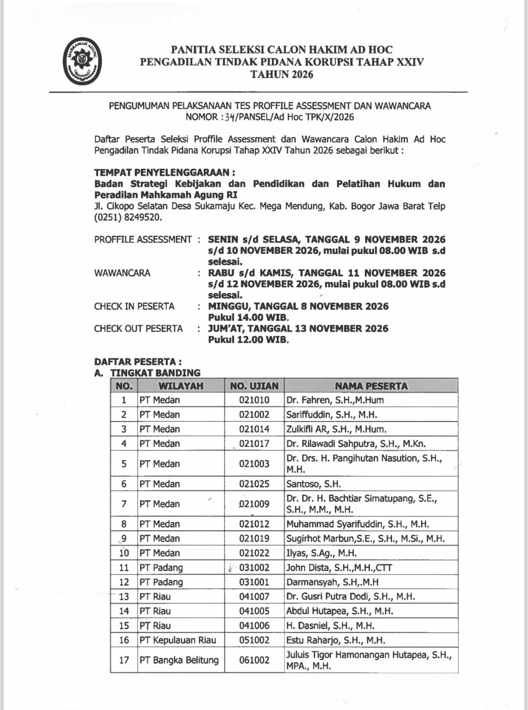 MA Jadwalkan Profile Assesment & Wawancara Hakim Ad Hoc Tipikor, Catat Tanggalnya!